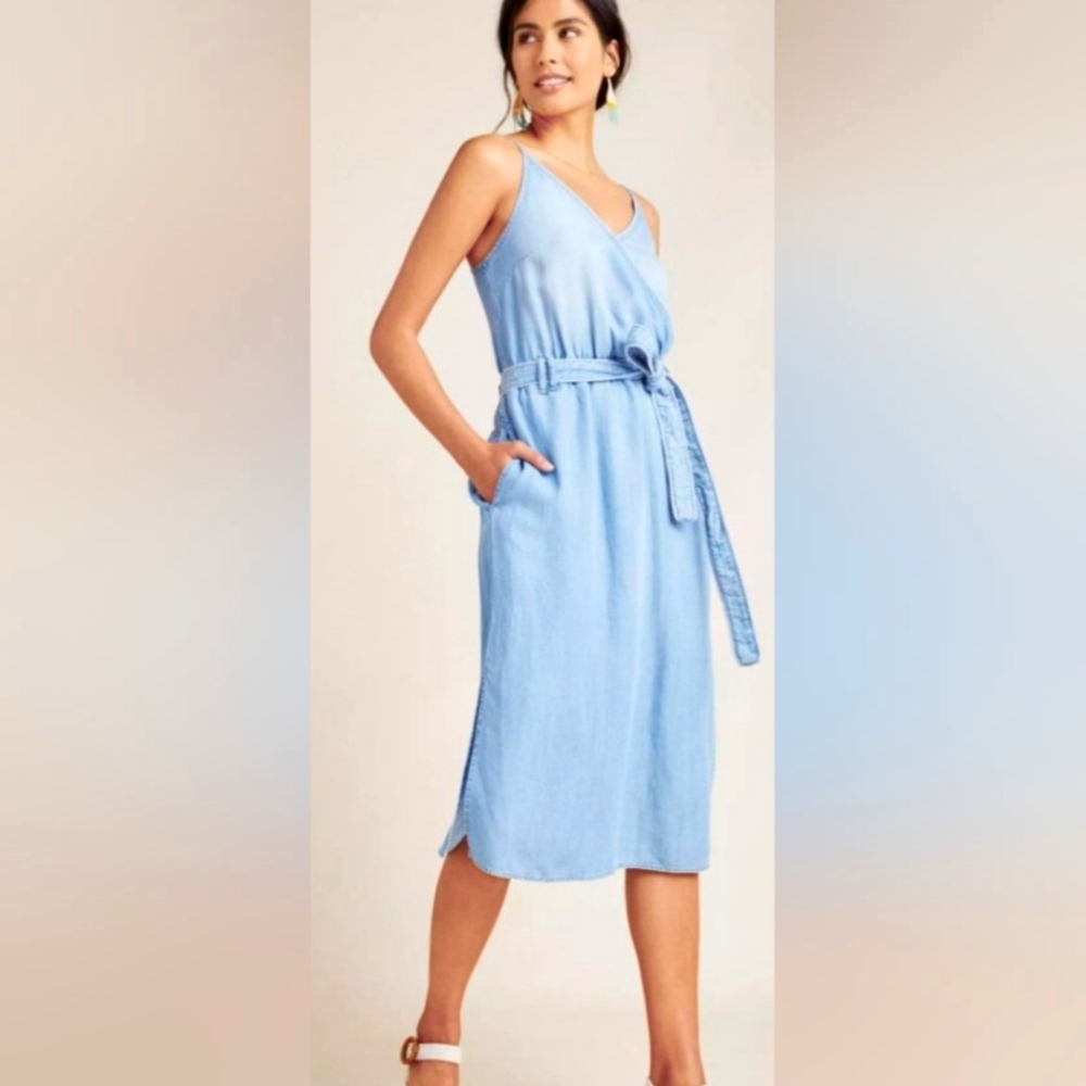 Stone and Cloth by Anthropologie Surplice-front Supersoft Chambray Midi Dress XS - Picture 2 of 12